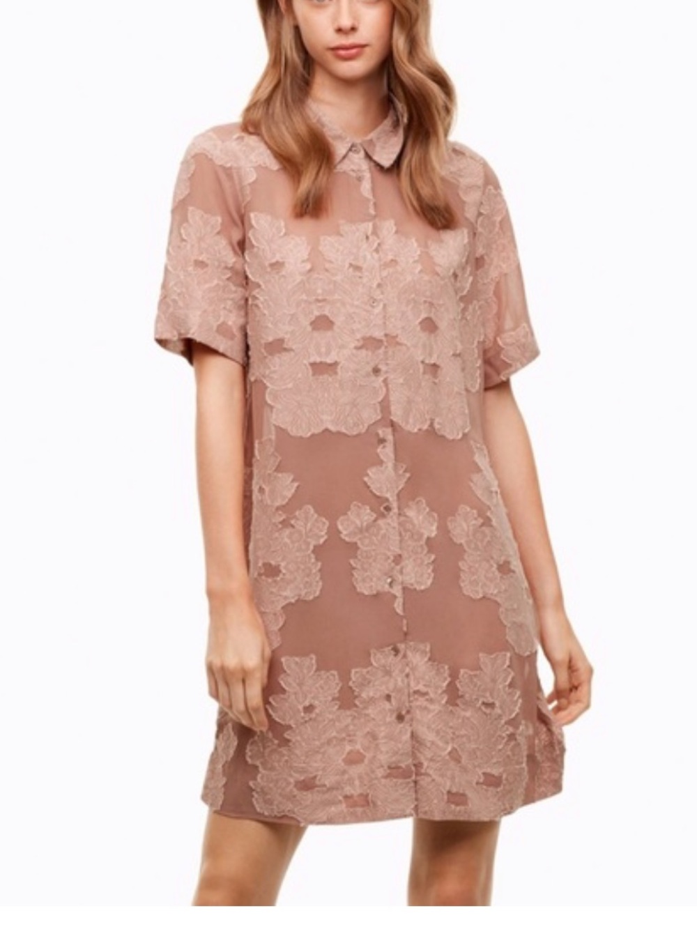 wilfred Mauve Embroidered Button-Front Midi Dress s